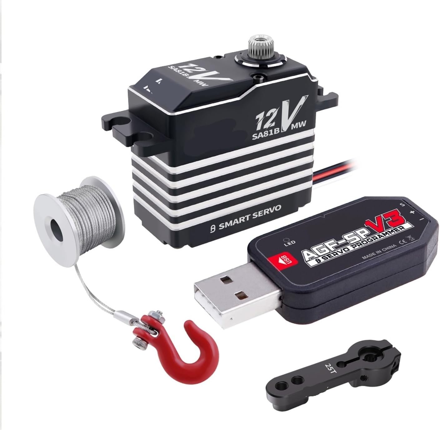 Smart Servo SA81BV 48KG Steel Gear Waterproof Programmable 360 ​​Degree Brushless Servo Suitable for 1/8 1/10(Winch Mode Set2)