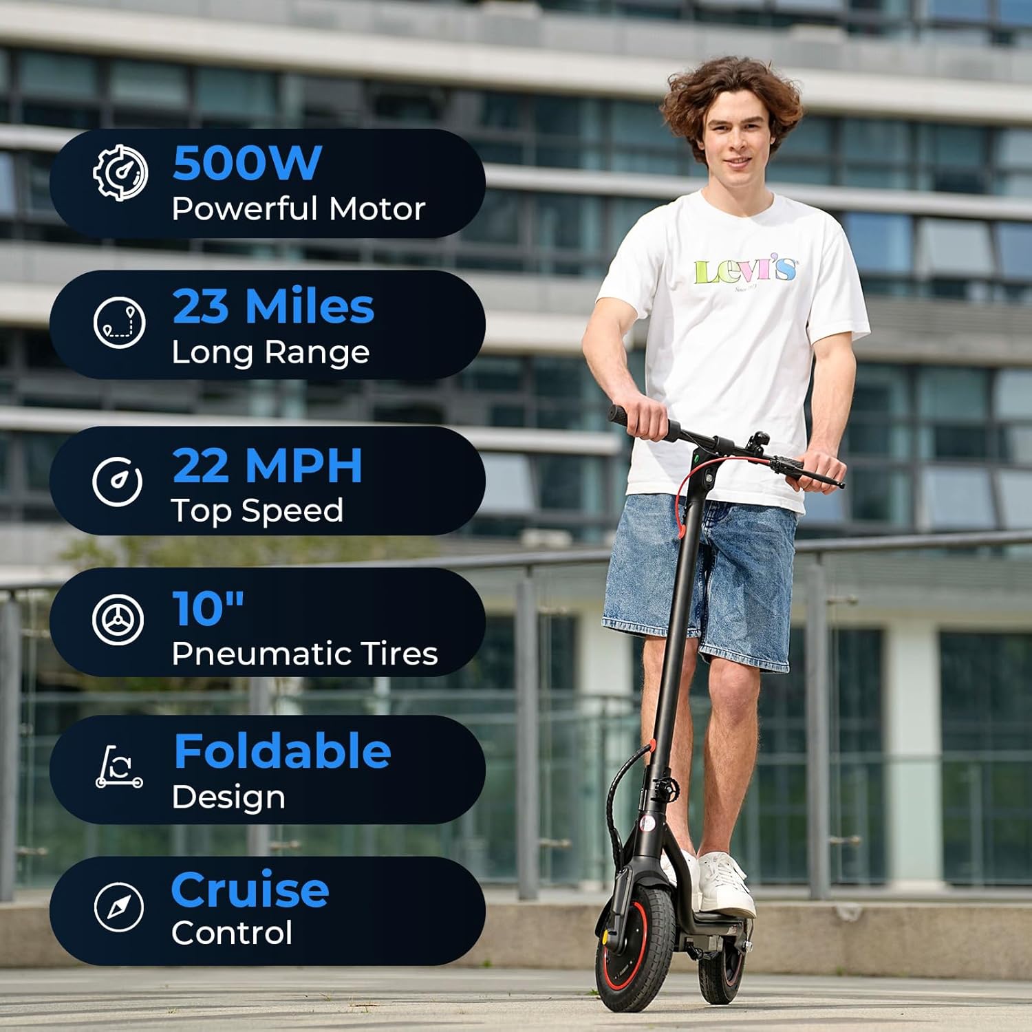 Electric Scooter, 500W/750W/1000W Motor, 22/25/28 MPH Top Speed & 23/28 Miles Range, 9.3