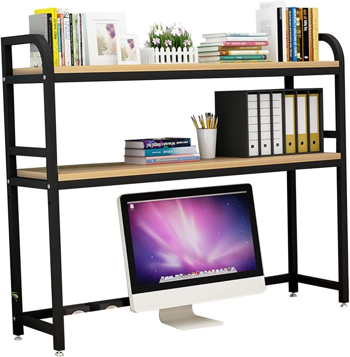 Desktop bookshelf Desktop Bookshelf / Bookcase - Computer Desk Bookshelf, 2 Tier Office Storage Rack, Adjustable Display Shelf Rack Organizer, Multipurpose Wood Countertop Hutch Bookshelf, For Dorm Of