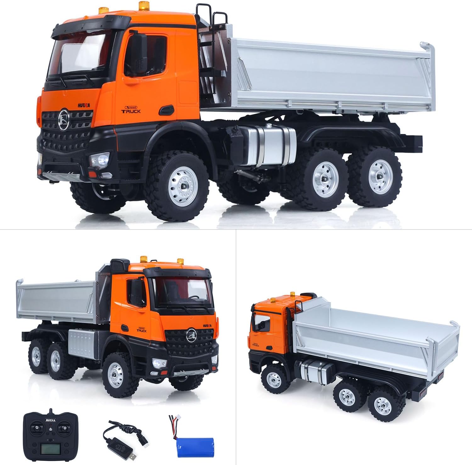 TOUCAN RC HOBBY US in Stock 1/14 HUINA 1598 2.4G Remote Control Dumper 6×6 Engineering Transport Vehicle Lifting Rod Tipper Car Light Sound for Adult
