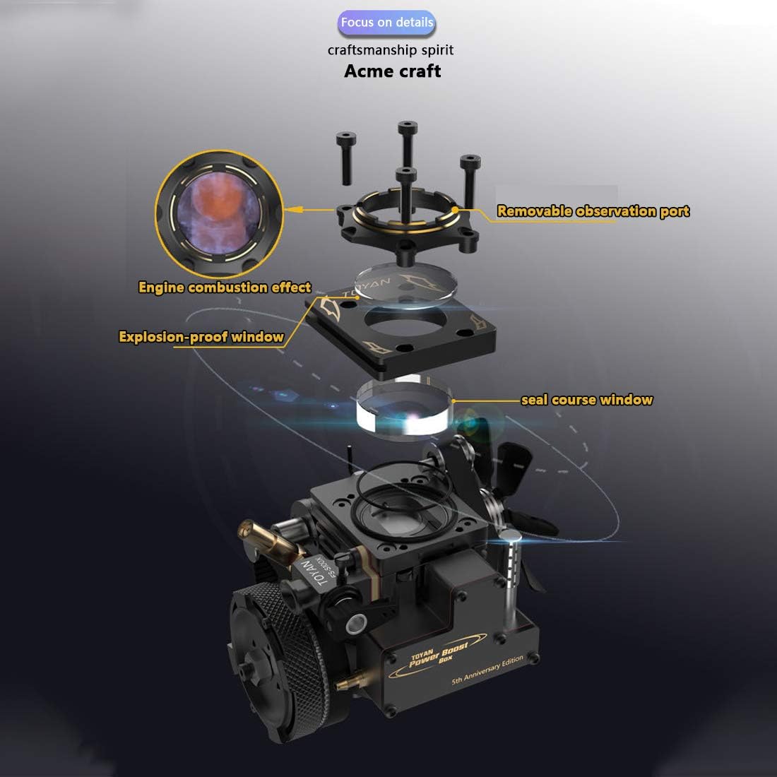 FS-S100AT Single-Cylinder 4-Stroke Nitro Gasoline Engine Model, Transparent Combustion Chamber Internal Combustion Engines, All-Metal Micro RC Engine Power for Car, Boat & Teaching Display