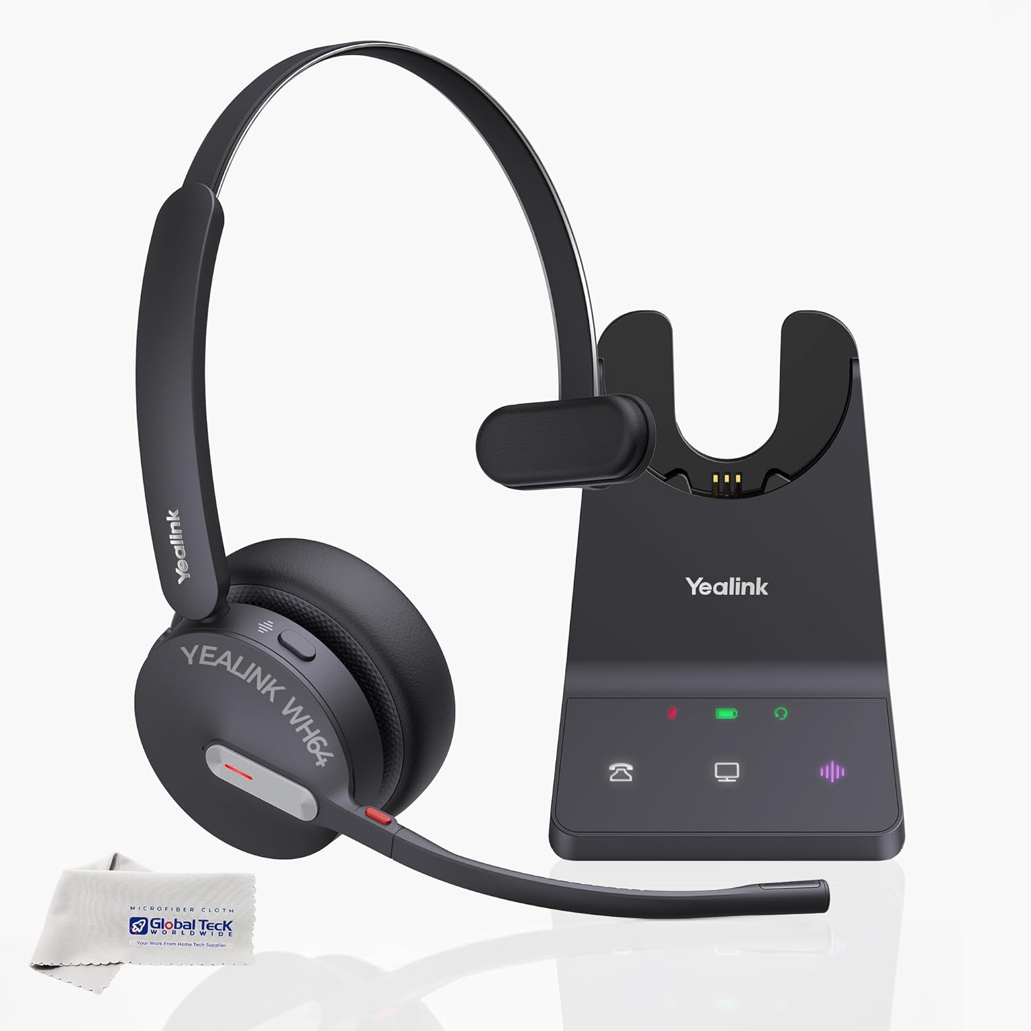 Yealink WH64 Wireless DECT Headset & Bluetooth UC Mono, Teams & Zoom Compatible, Acoustic Shield 2.0, 3-Mic Noise Cancellation, All-Day Comfort, Plug & Play for PC, Phone & UC Platforms, Long Battery