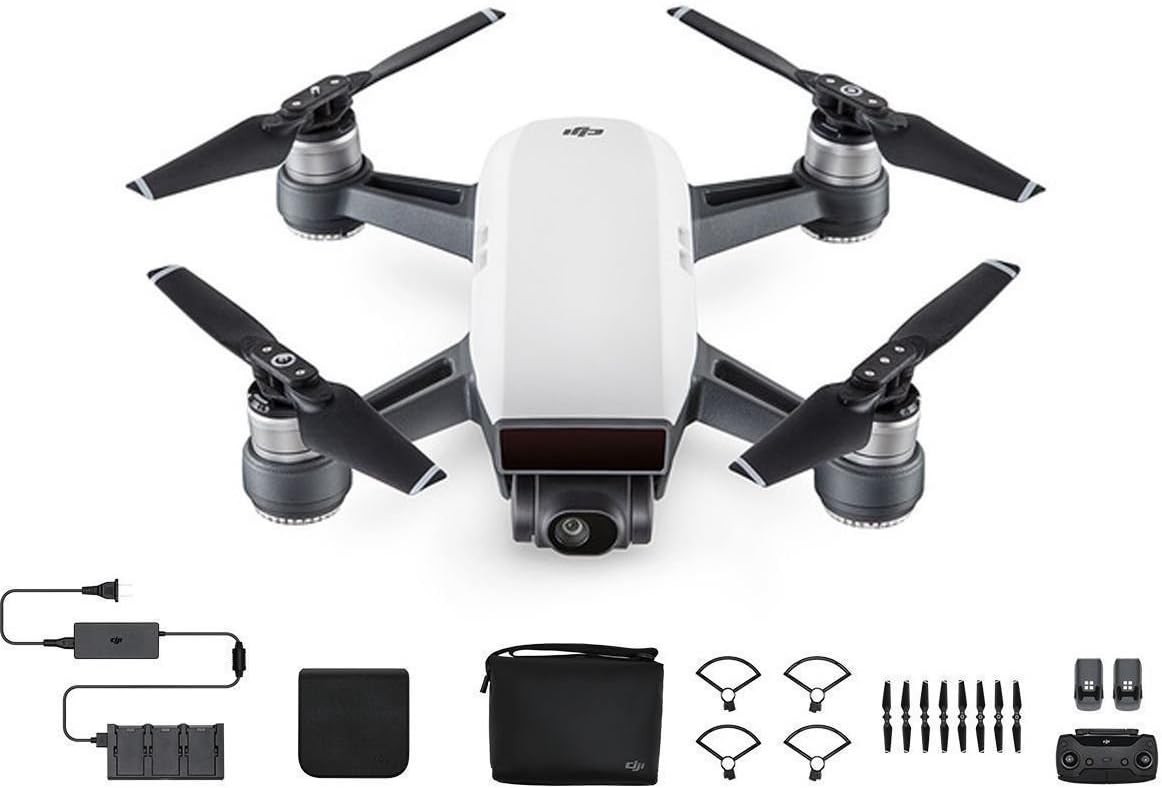 DJI Spark Drone MM1A Alpine White with Shoulder Bag, Charging Hub & 2 Batteries (Renewed)