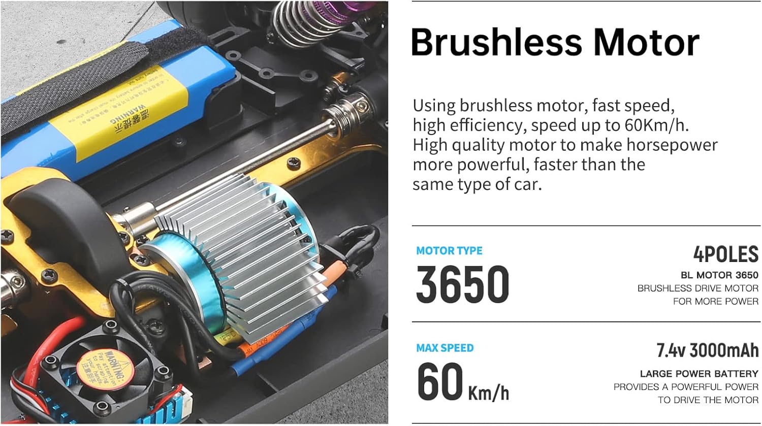 GoolRC WLtoys 104072 Brushless RC Drift Car, 1:10 Scale 2.4GHz Remote Control Car with LED Light & Gyro, 4WD 60KM/H High Speed RC Racing Vehicle for Adults