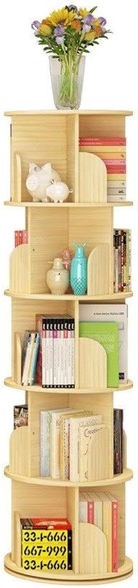 LCJQ Home Bookshelf 2,3,4,5 Tier Standing Bookcase Wooden Shelving Bookshelf 360°Revolving Book Organizer Cabinet Rack Stand Shelves Storage Rack ​Shelves (Size : 5 Layer)