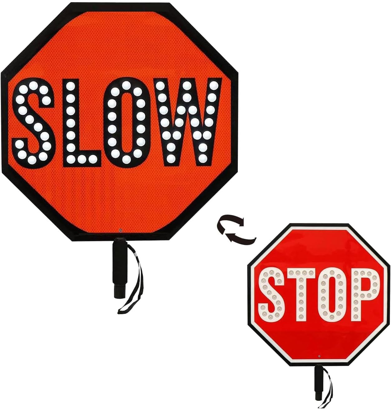 Double-Sided LED Stop Slow Paddle Sign - Handheld Traffic Safety Sign with Foam Grip for School Crossings, Construction, Parking - Bright Light, 1-Pack (Stop/Slow)