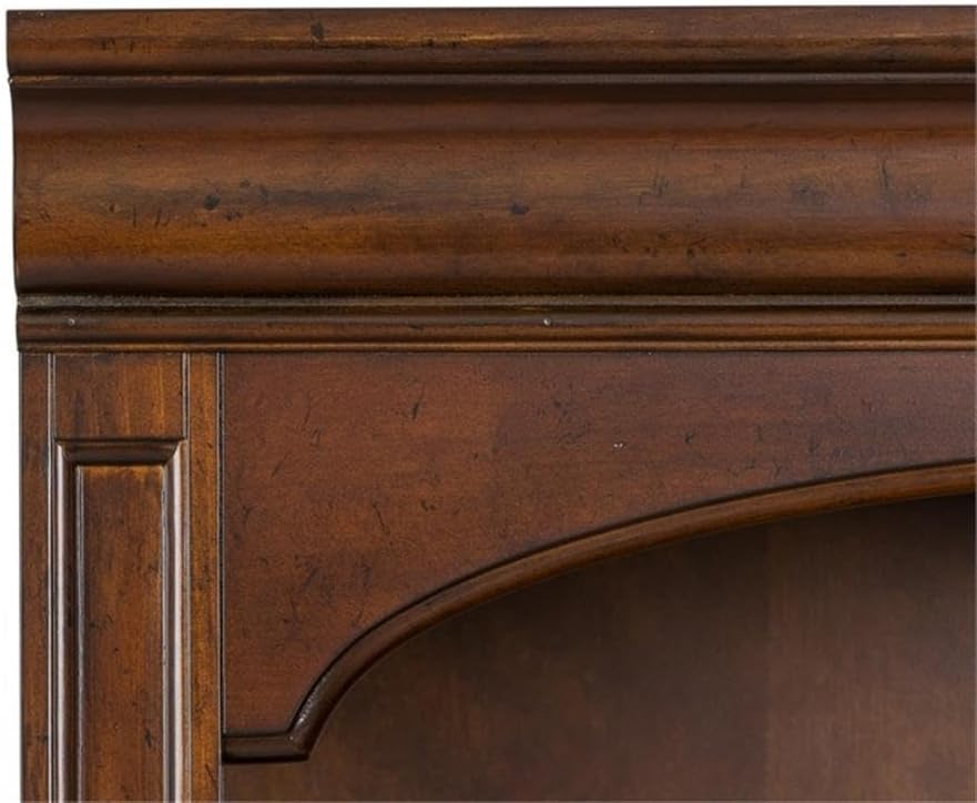 Pemberly Row Traditional Wood Executive Open Bookcase in Cognac