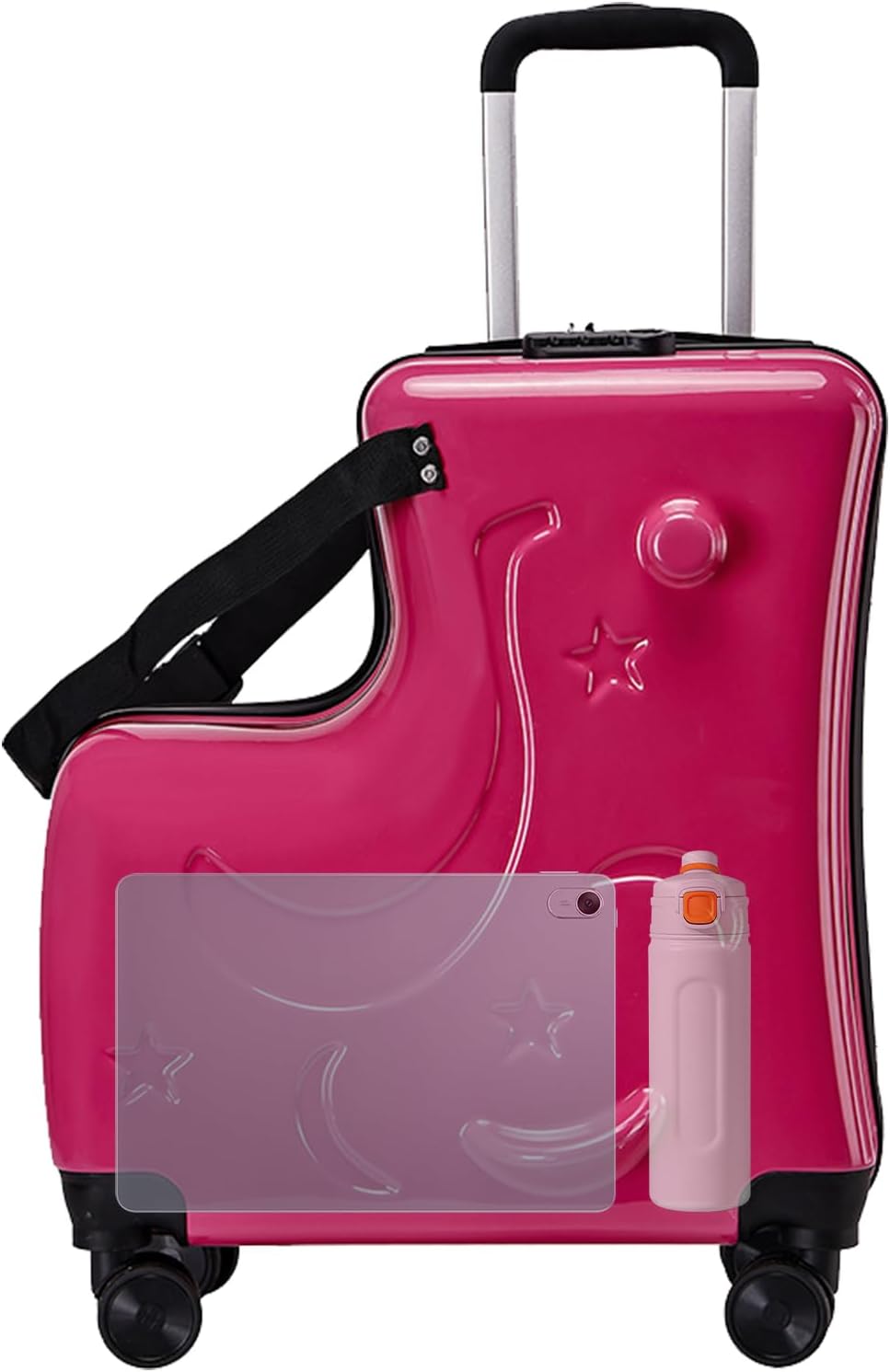 Kids Ride on Suitcase – 20inch 3 Digit Password Lock, Travel Luggage Ride On, Long Lasting Trolley Case | Seat Belts Handlebars Pedals Silent Wheels Boys Girls Child Travel Bag Lightweight Fun