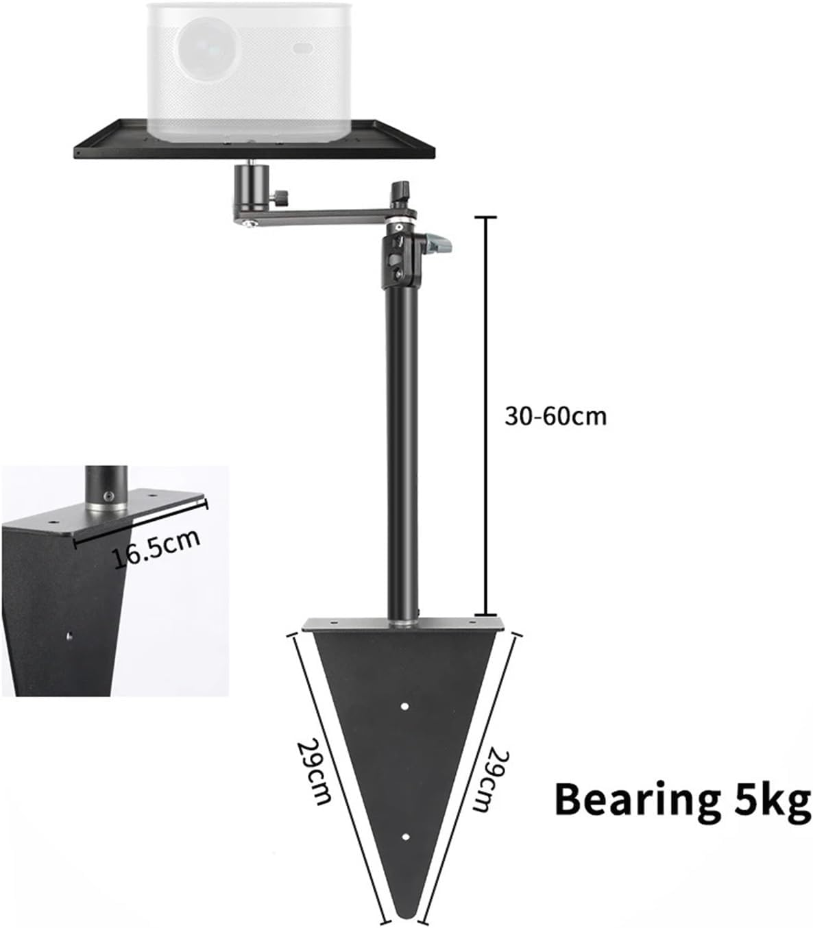 360 Degree PTZ Rotating Projector Stand Tripod Light Clamp Table with 1/4 Inch Fixture for Ring Light Camera(With tray)