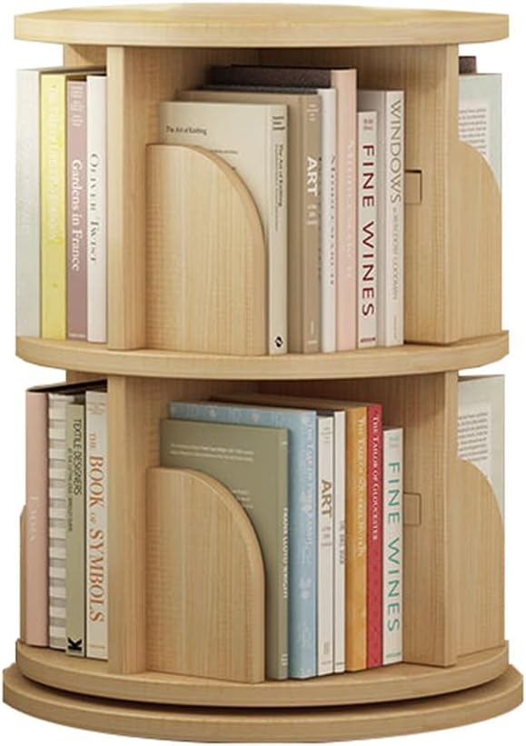 360 Degree Rotary Bookshelf, Home Kindergarten Library Solid Wood Bookcase, Picture Book Toy Book Exhibition Display Shelf (Size : 2 Tier)