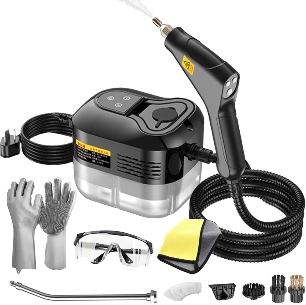 2500w Handheld High-Temperature Pressurized Steam Cleaner, 6-Speed Portable Steamer, 10s Fast Heating, 1.2L Water Tank, for Cleaning Auto Detailing, Furniture, Kitchen, Grout, Floor,Tile (Black)