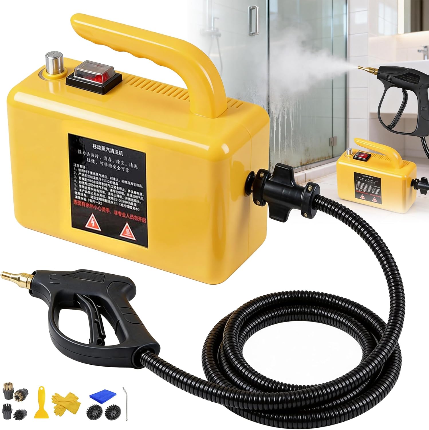 ZHDANB 2600W Portable steam Cleaner, steam Cleaner for Home, Adjustable steam, 20s Quick Heat-Up, Includes 6 Brush Heads, steam Cleaner for Floor, for Kitchen,Car,Grout HandleControl-110V