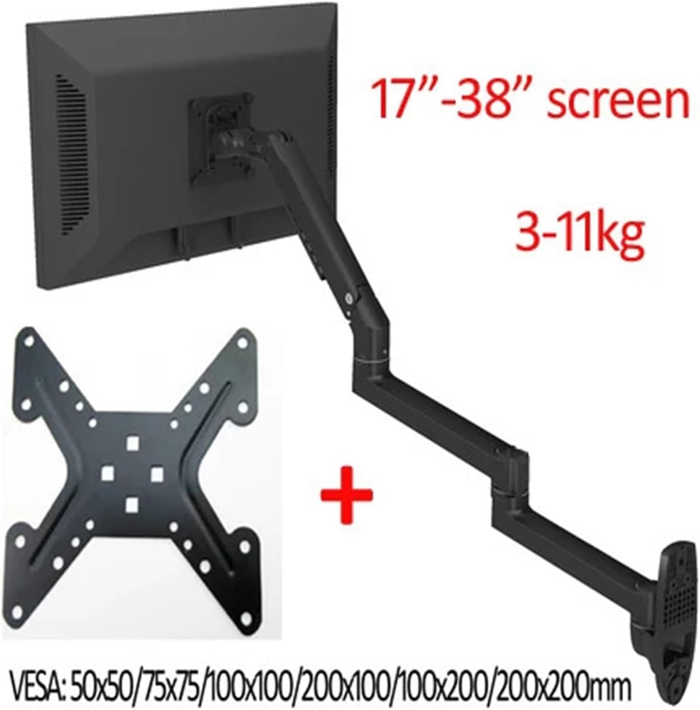 DL-7013 17-38 inch Mechanical Spring Aluminum Steel LCD Monitor TV Wall Mount Bracket Long Arm 2-10kg 3-11kg 100x100 200x200(With adaptor 2)