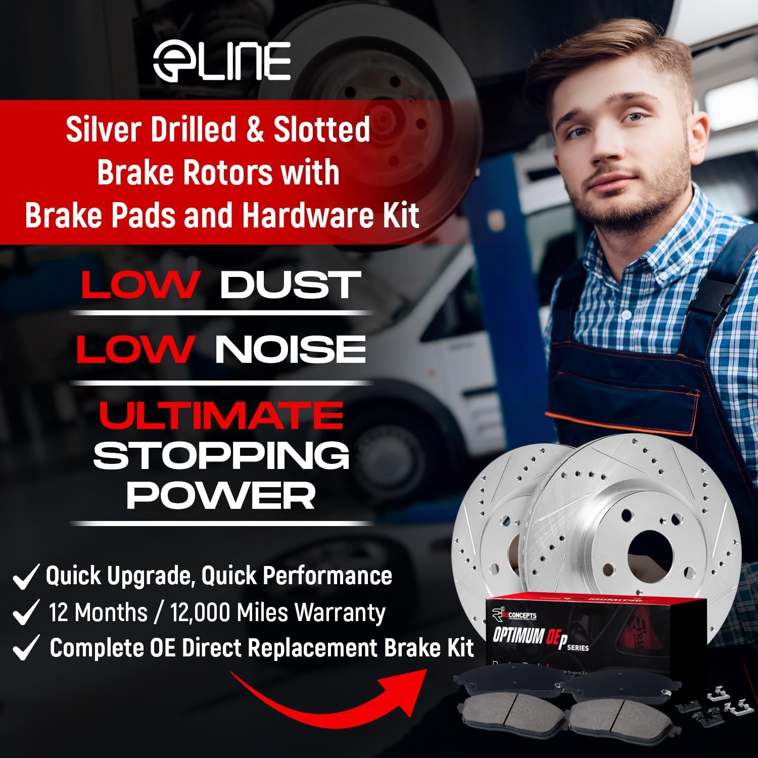 R1 Concepts Front and Rear Brake Kit For 2016-2017 Lexus GS200t, IS200t, RC200t, 2018-2019 Lexus GS300, 2013-2020 Lexus GS350| Drilled Slotted Brake Rotors| Optimum OEP Brake Pads and Rotors Kit