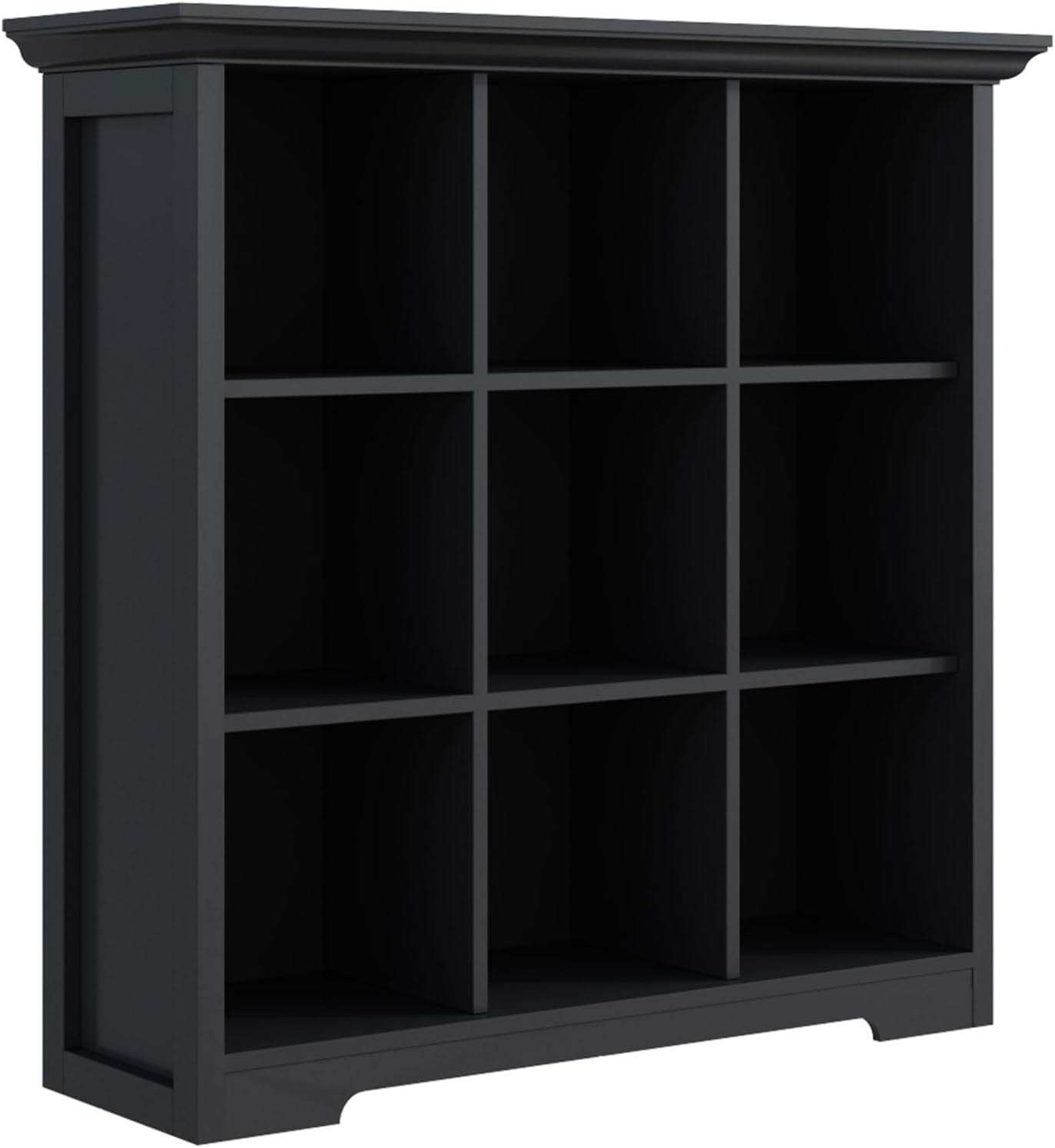 OSCHF Cube Storage Bookcase with Base - Wooden 3 Tiers Floor Standing Open Shelf Cabinet for Home and Office, 9-Cube Lattice Bookshelf, Black
