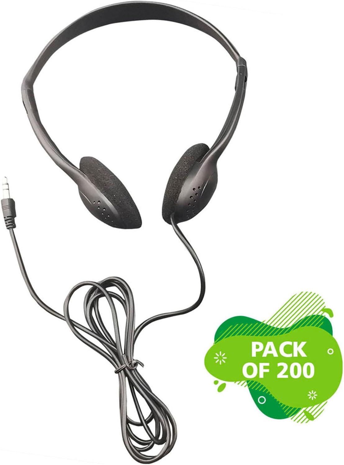 HamiltonBuhl PER/200 Personal Economical Headphones 200‑Pack – On‑Ear Foam Cushions, 3.5mm Plug, Lightweight Classroom Headphones for Tablets, Computers & Mobile Devices