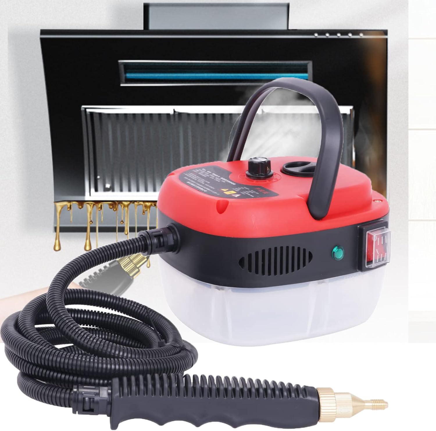 wzfdm 2500W High Temperature Pressurized Steam Cleaner Hand-held Portable Steam Cleaning Machine 1000ml Tank for Kitchen Toilet Car Seat,Red