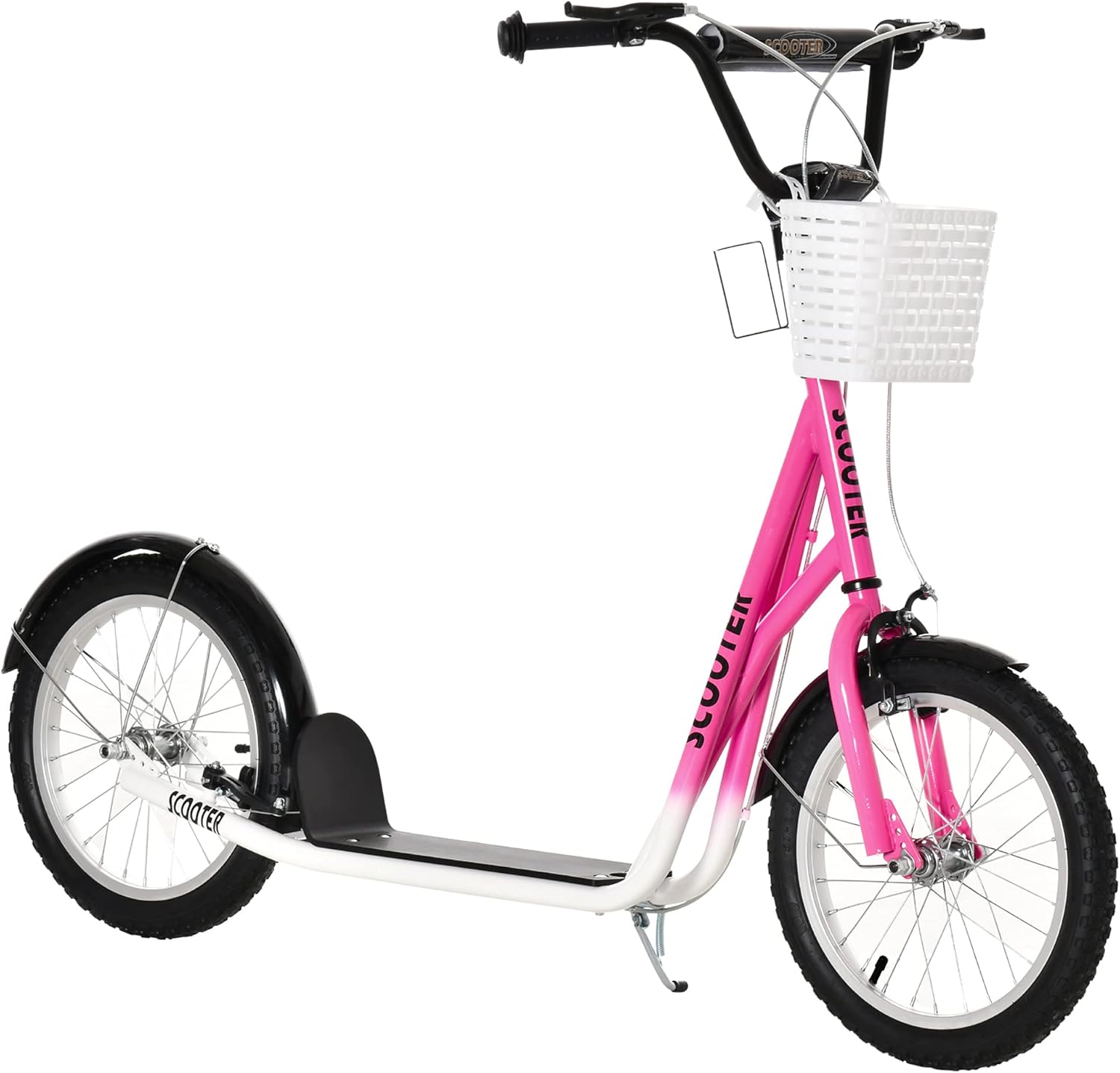 Youth Kick Scooter with Adjustable Handlebars and Inflatable Tires - Durable Pink Scooter with Dual Brakes, Basket, and Cupholder for Kids