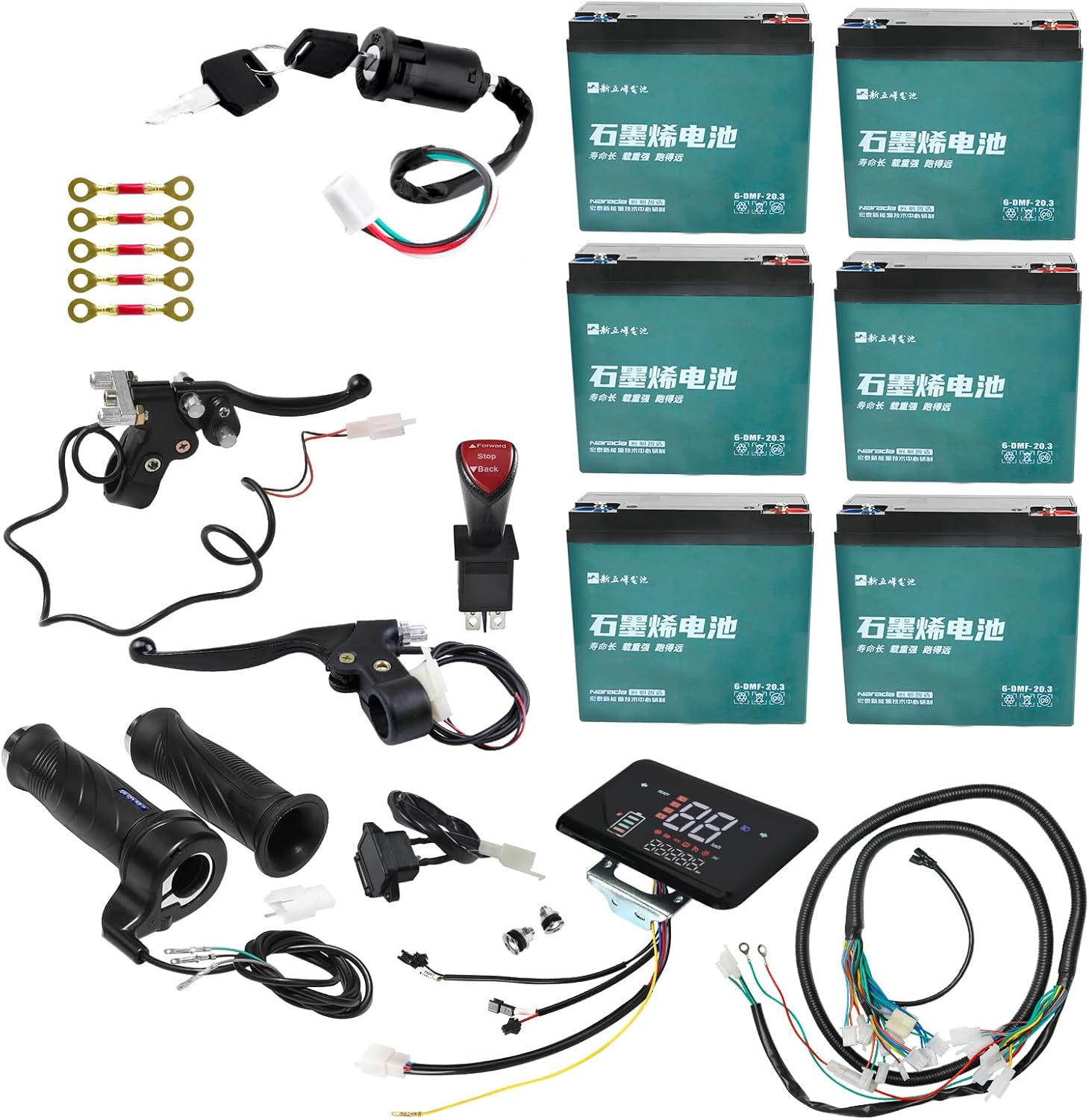 12V 20Ah 6-DMF-20 Motorcycle Batteries AGM Sealed Lead Acid Battery Rechargeable for Motorcycle Scooter Electric Go Kart eBike Golf Carts ATV UTV, with Wiring Harness, LCD Display, Switch, Brake Lever