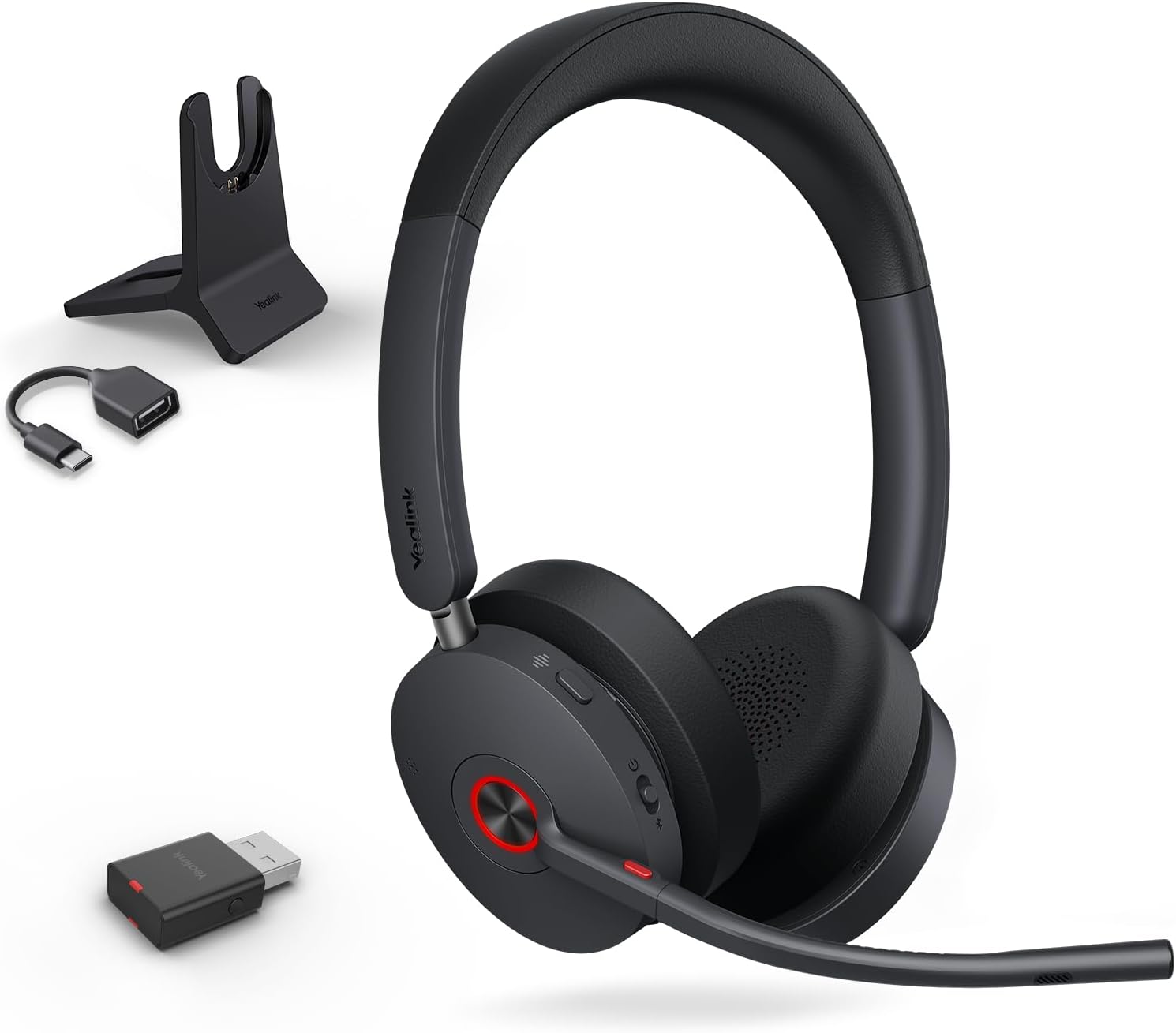 Yealink WH68 Hybrid with Charging Stand ANC Headsets, 492ft Rang DECT&Bluetooth Wireless Headset, Stereo Active Noise Cancellation (Teams,Zoom,UC) Headphones with 6X Mic,32H Call, Work for PC,Phone