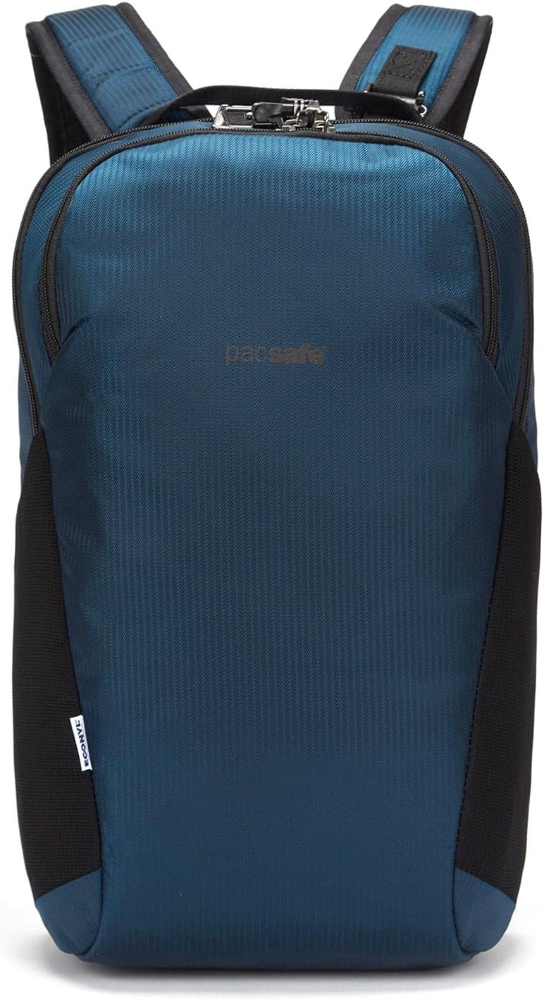 Pacsafe Vibe 20 Liter ECONYL Anti Theft Travel Daypack - Fits a 13 inch Laptop, Lightweight - With Lockable Zippers, ECONYL Ocean
