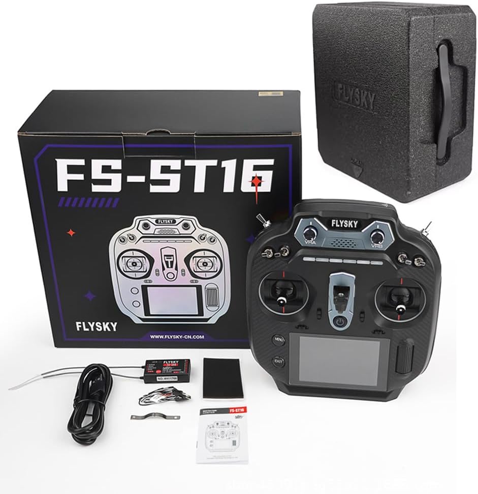 Goolsky Flysky FS-ST16 16CH 2.4GHz RC Transmitter with Receiver FS-SR8, 3.5 Inch IPS Screen Dual Antenna Remote Controller with Receiver for RC Car Boat Airplane (Left Hand Throttle)