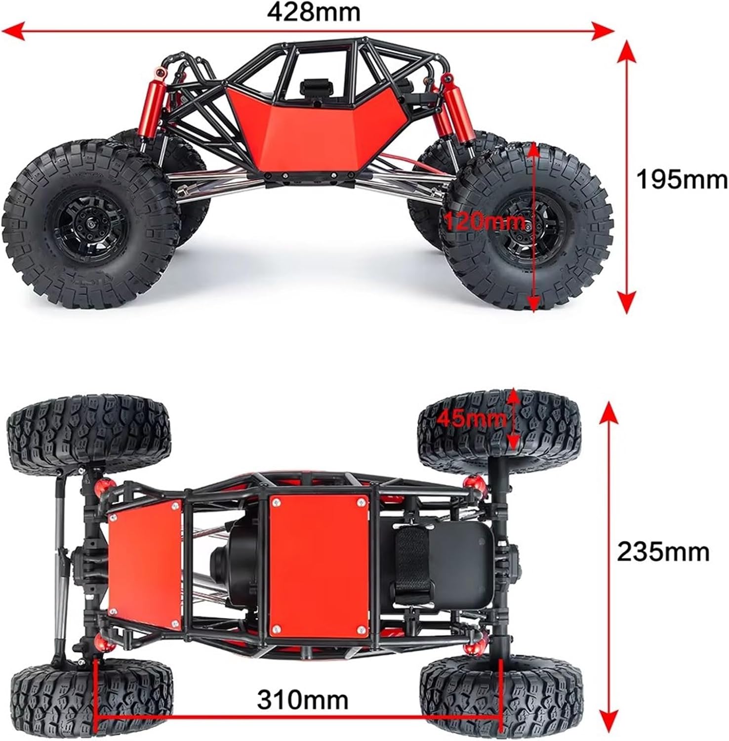 RC Cars Crawler Parts Compatible with Axial for SCX10 90046 Upgrade Part 1/10 for Rock for Buggy Body Shell Plastic RC Roll Cage Car/Rubber Tire Wheel Parts(Red)