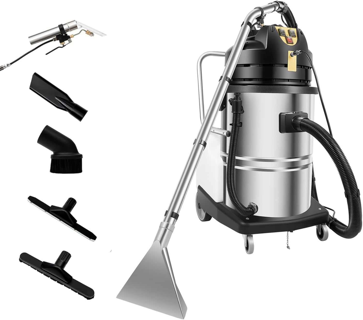 Commercial Carpet Cleaner Machine, 3in1 60L/15.85gal Carpet Cleaning Machine, Wet Dry Upholstery Cleaner with Long Flat/Dust/Water Vacuum Head and Round Brush for Carpet Sofa Curtain