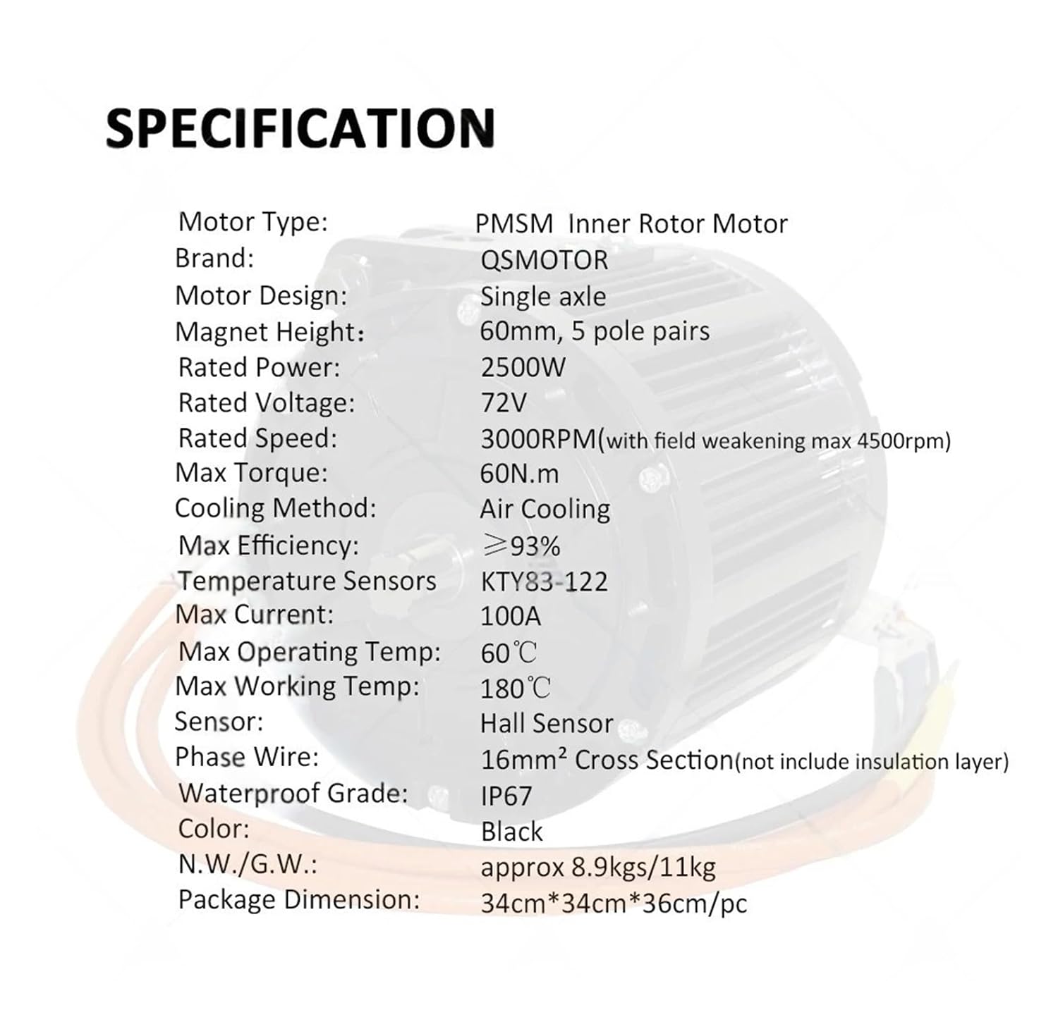 Mid Drive Motor for Electric Dirt Bike Electric Motorcycle Scooter QS Motor QS138 2500W 72V 60H Max 4500RPM Hall PMSM