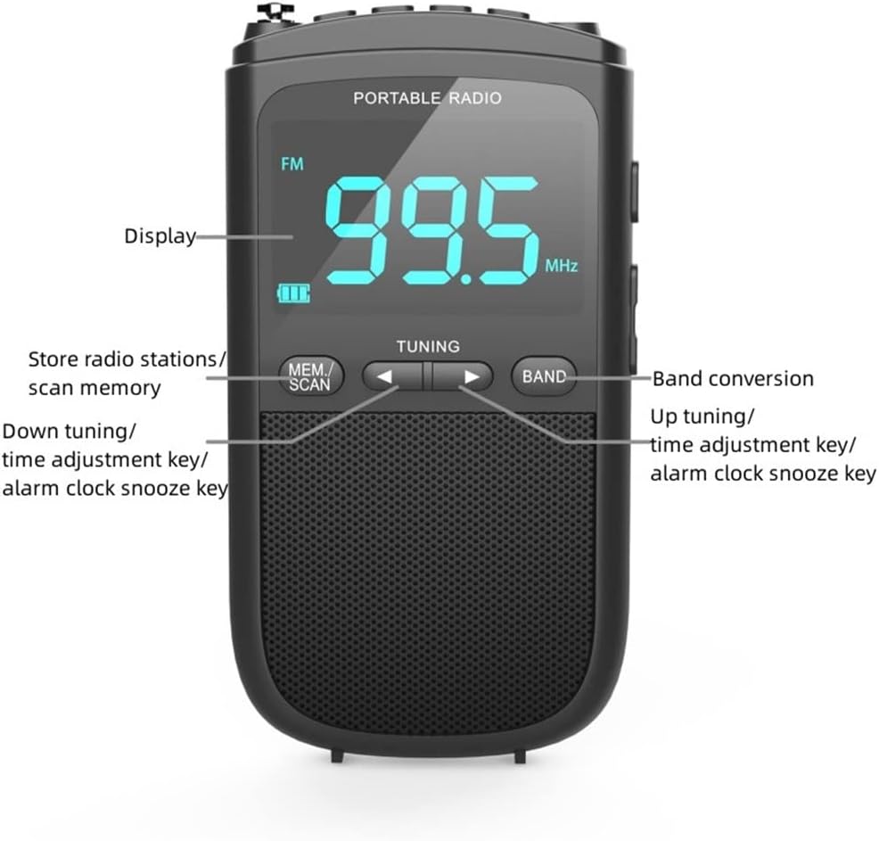 EWUROI Portable Mini FM/AM Stereo Display Radio Storage Station Clock 3.5mm Headphone Output
