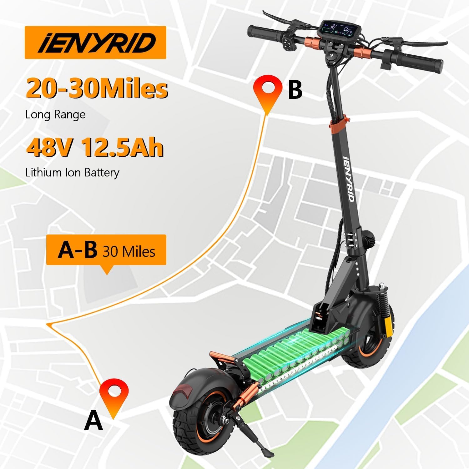 e Scooter for Adults, iENYRID Electric Scooter with Seat 1000W Peak Power Motorized Kick Scooters 10 Inch Off-Road Tires eScooter Up to 28mph Max, 20-30 Miles Long Range