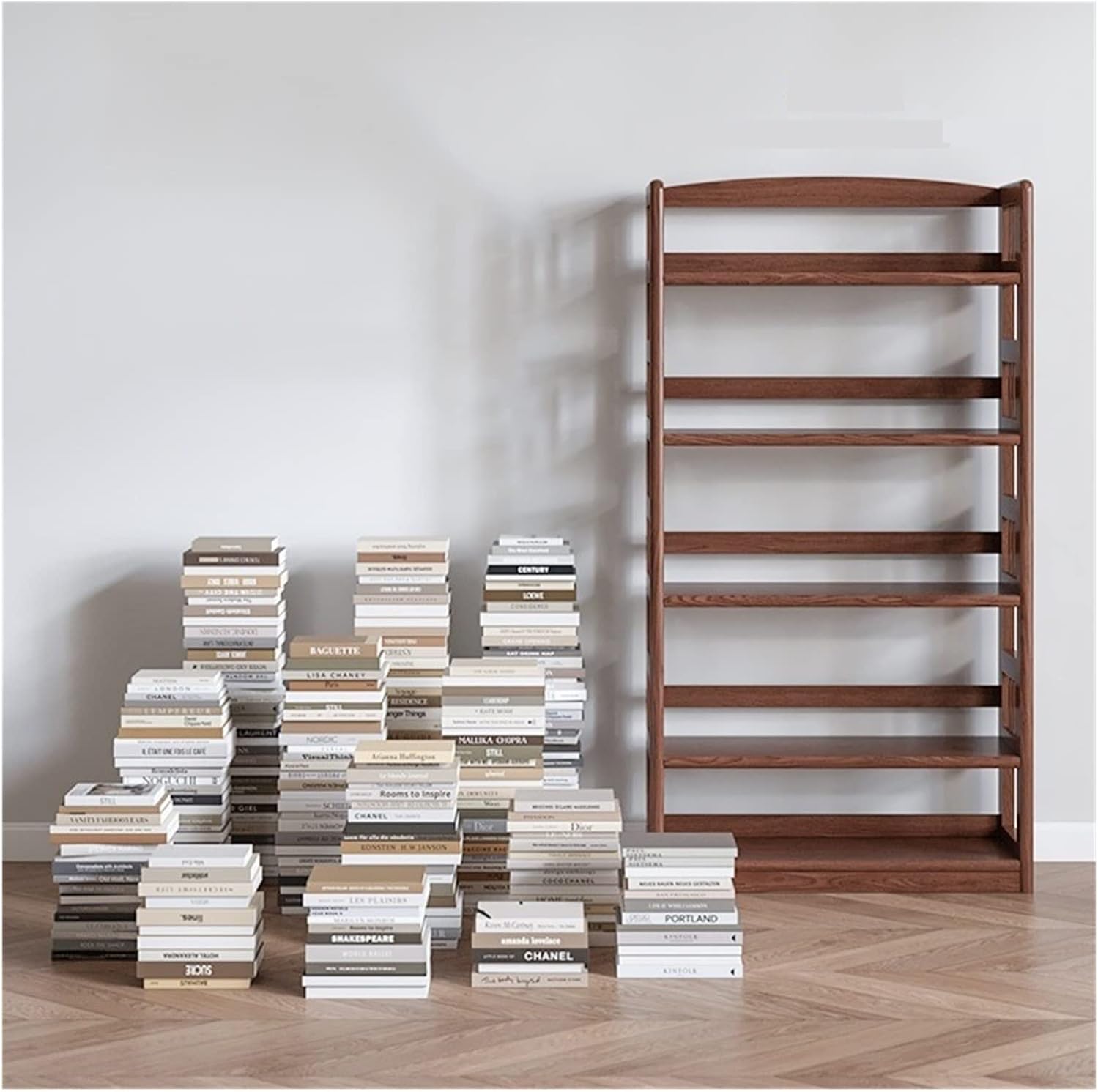 Solid Wood Bookcase Wall Bookshelf, Floor Rack Modern Minimalist Multi-Layer Locker for Living Room MINGPING (Size : 60x28x80cm Walnut Color)