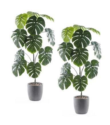 Forever Leaf 32 Artificial Monstera Plant in Cement Pot 2pk