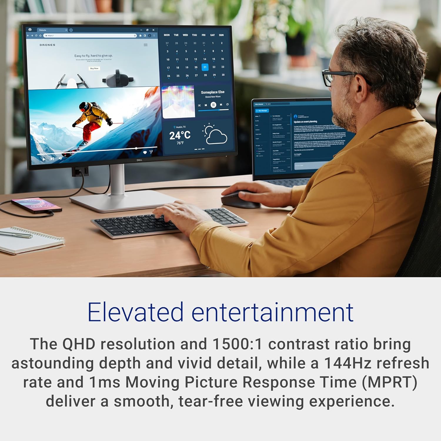 Dell 27 Plus QHD USB-C Monitor - S2725DC - 27-inch QHD (2560x1440) 144Hz 1ms Display, 2 x 3W Speakers, USB-C/HDMI/DisplayPort 1.4 Connectivity, Height/Tilt/Pivot/Swivel, AMD FreeSync - Ash White