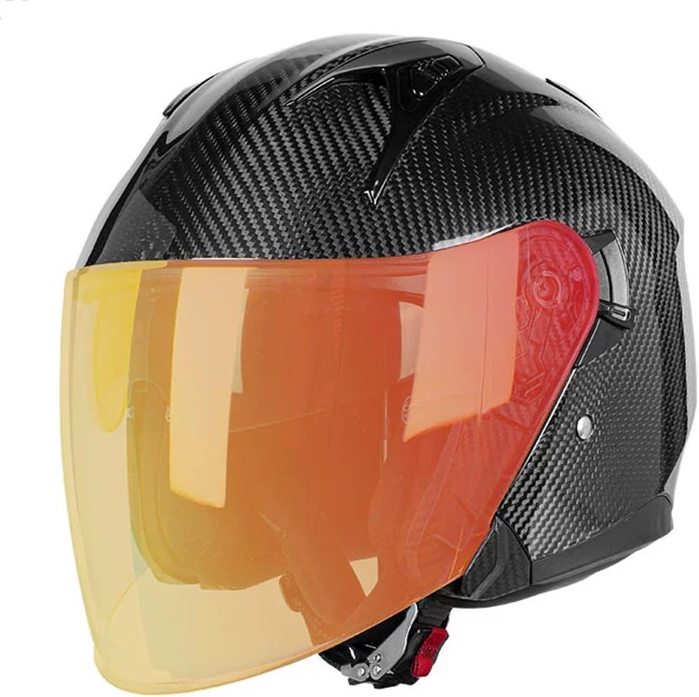 Carbon Fiber Open Face Motorcycle Helmets,DOT Approved Dual Visors Flip up Half Helmet for Men Women,Motorbike ATV Street Dirt Bike Racing Motocross Casco Adults,56-63cm