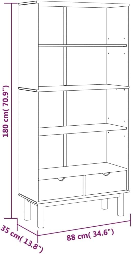 VRAXO Bookcase OTTA with 2 Drawers Brown and White Solid Wood Pine,Bookcases & Standing Shelves-72.38lbs