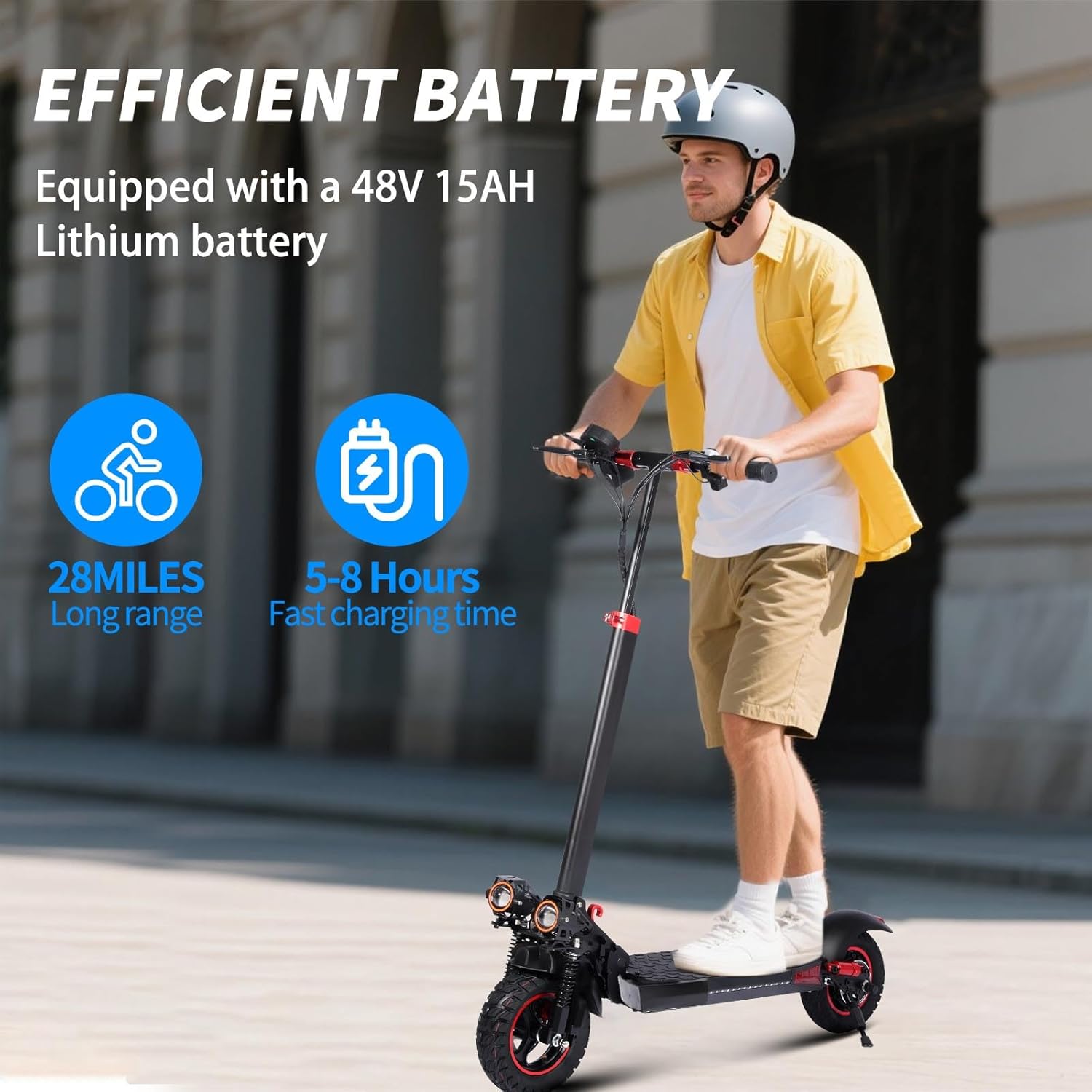 Adult Off-Road Electric Scooter with Seat - 800W Motor, Fast Electric Scooters 25 MPH, 28 Mile Long Range, 10” All-Terrain Tires, Foldable E-Scooter with Removable Seat,for Outdoor Riding & Commuting