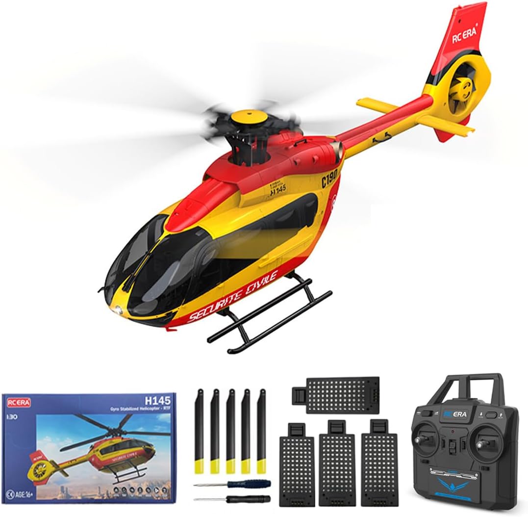 RC ERA C190 RC Helicopter with 6-Axis Gyro, 1/30 Scale H145 6CH Brushless Dual-Motor Remote Control Helicopter Model, RTF Single-Rotor Aircraft with Altitude Hold & Optical Flow