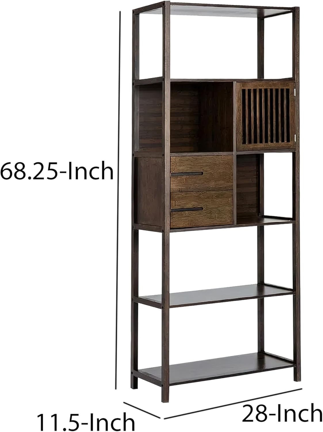 Benjara BM274297 68 in. Axa Bamboo Shelf Bookcase with Cabinet - Right Facing Dark Brown