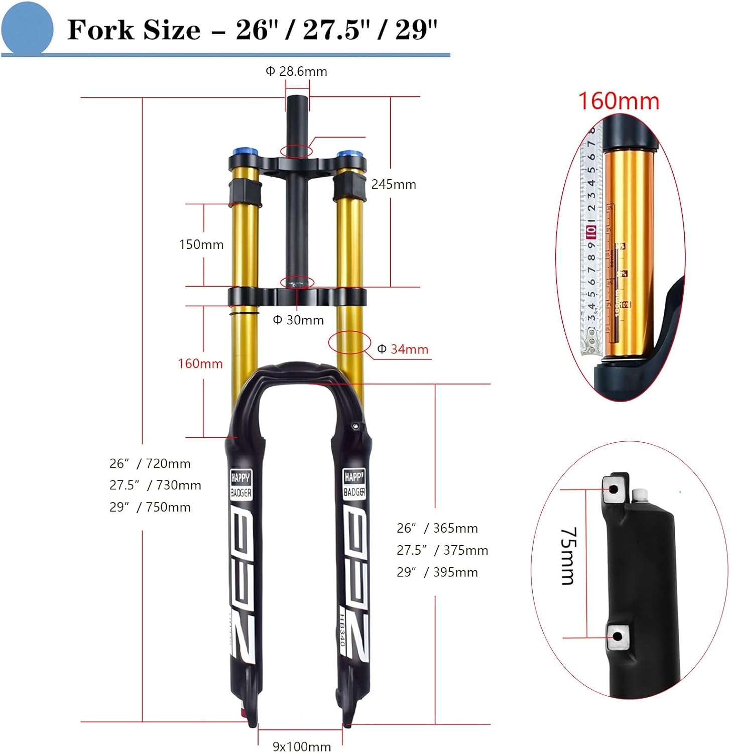Bike Suspension Fork 26/27.5/29