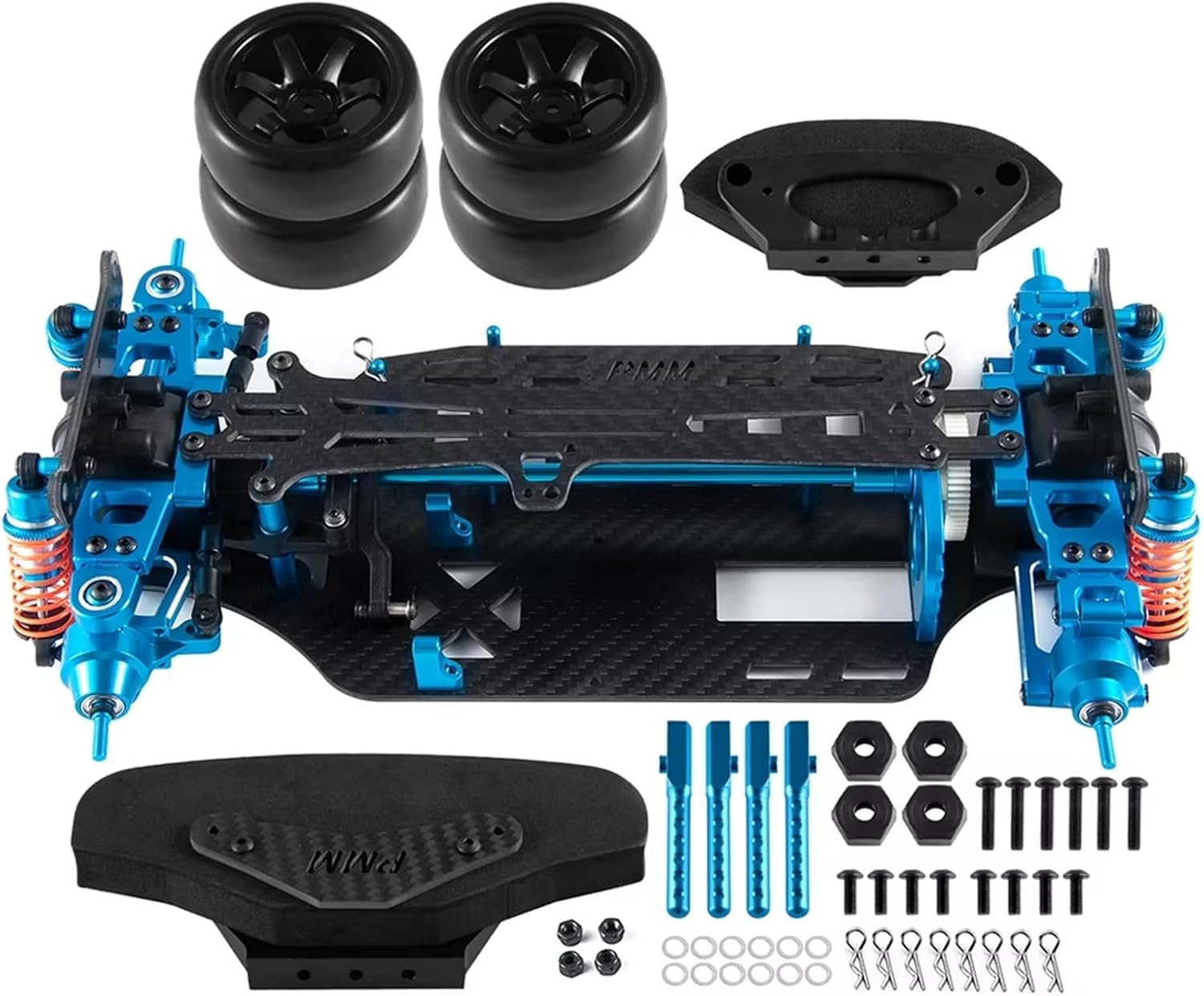 RC Car Accessories Compatible with Tamiya TT01 1/10 RC Car Parts Aluminium and Plastic Frame for Chassis with Shock Absorbers Wheels Belt Drive for Swing Arm