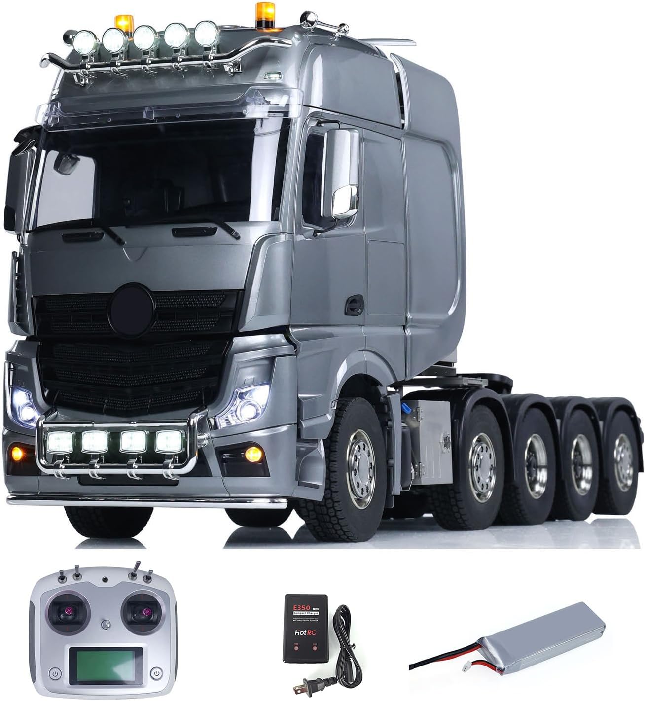 1/14 10x10 Metal Chassis Remote Control Tractor Truck 3363 Lorry 3-Speed Transmission Differential Lock Axles Light Sound System RTR Truck Model Hobby Grade Model