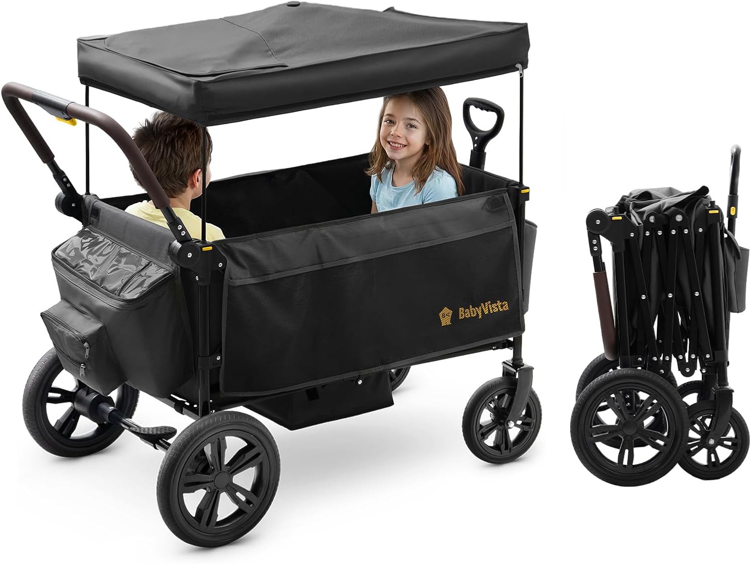 Stroller Wagon for Kids, One-Hand Adjustable Push/Pull Handle, Spacious Storage, 8