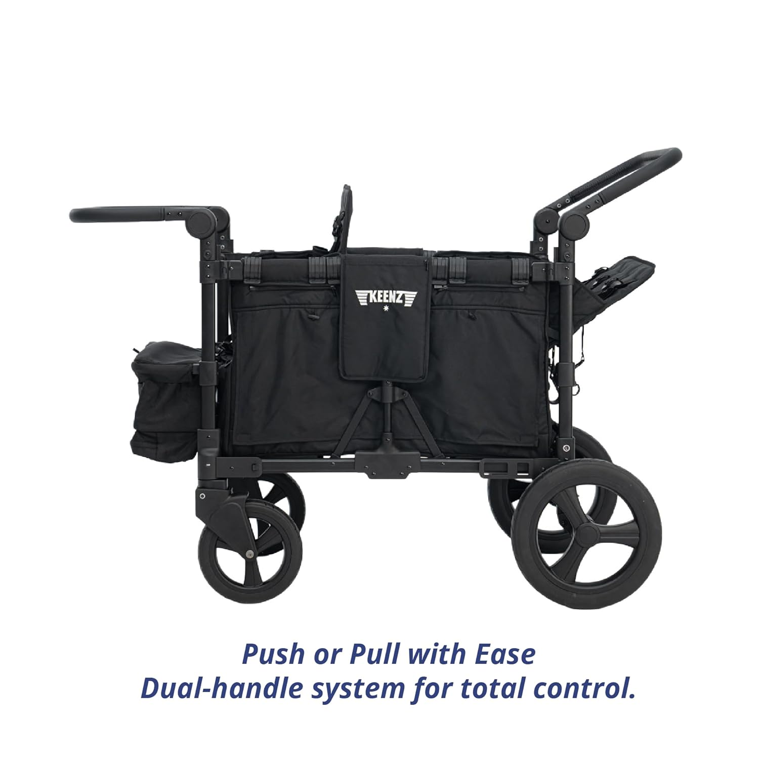 Keenz MOOV 2-Passenger All-Terrain Stroller Wagon with Reclining Seats, Cooler Bin, Push/Pull Handle, and Rubber Wheels – Foldable Wagon for Kids and Toddlers, Black