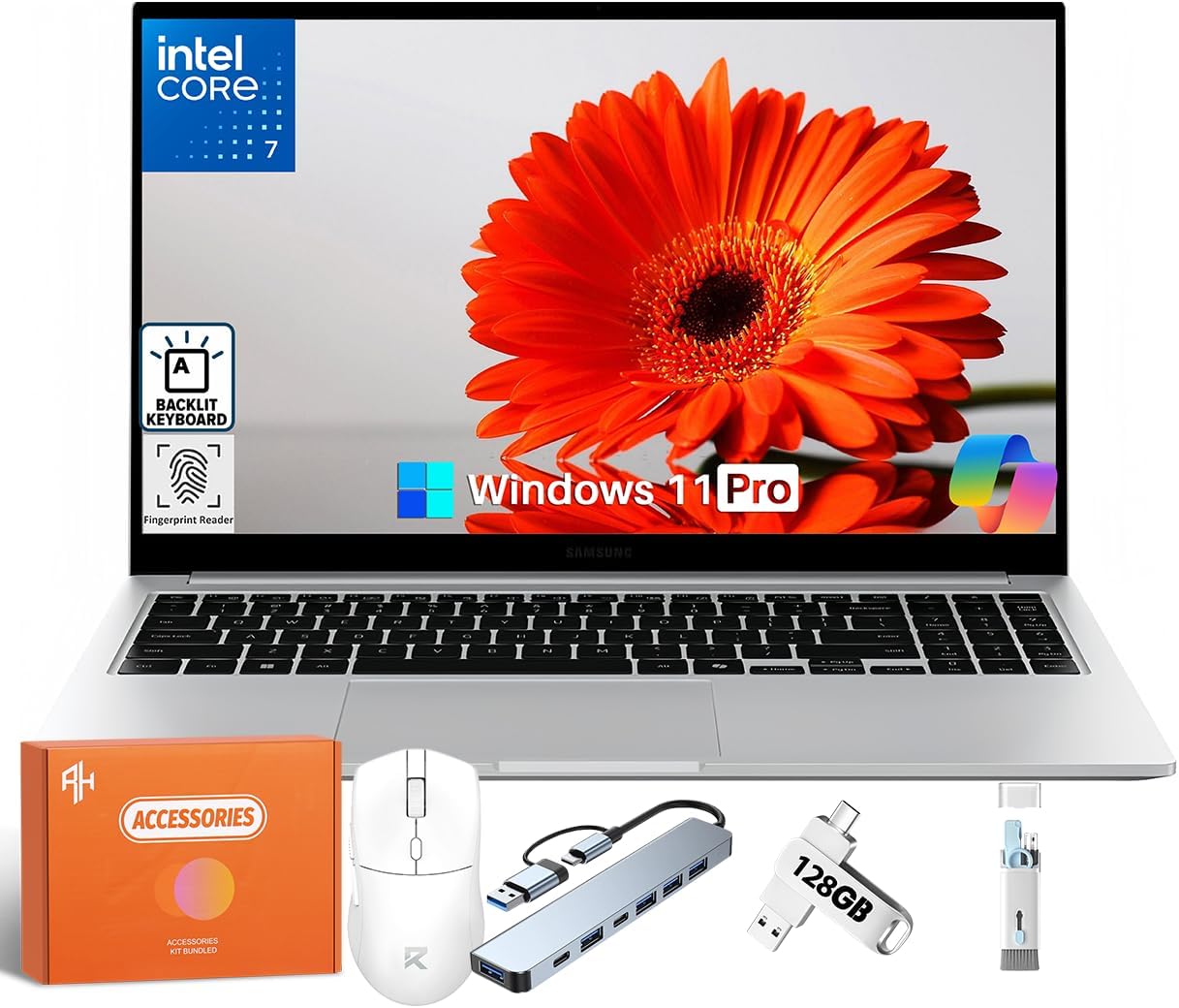 Samsung Galaxy Book4 Business Laptop Copilot AI PC, 15.6 FHD Display, Intel 10-Core 7 150U Processor, 16 GB RAM, 1 TB SSD, Backlit Keyboard, Fingerprint, Wi-Fi, Bluetooth, Windows 11 Pro,w/Accessories