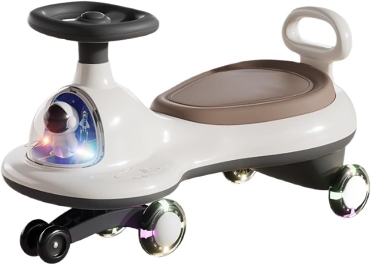 Wiggle Car with Under Seat Storage Ride on Toy Silent Flashing Wheels Music & Lights, for Boys and Girls(Brown)