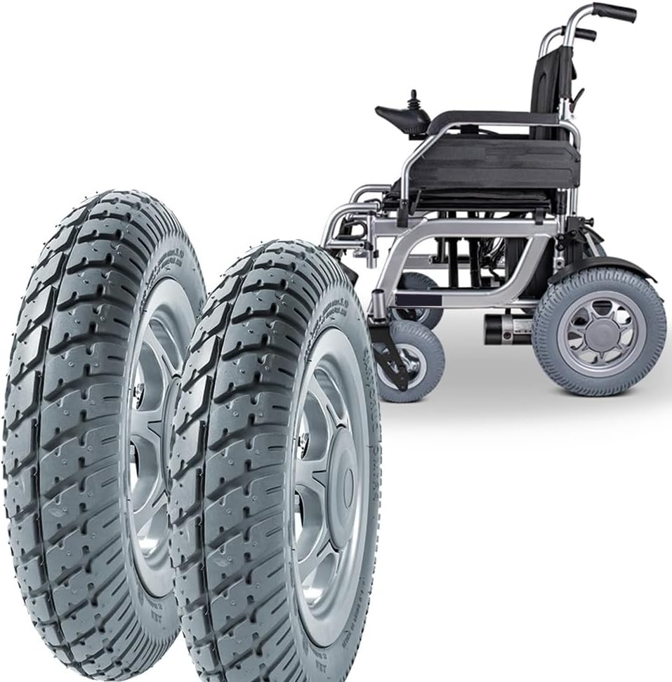 1 Pair 14inch Power Wheelchair Rear Wheel Accessory, Rubber Solid Wheelchair Tire Replacement, Aluminum Alloy Hub of Wheel, Bearing 17mm (11/16