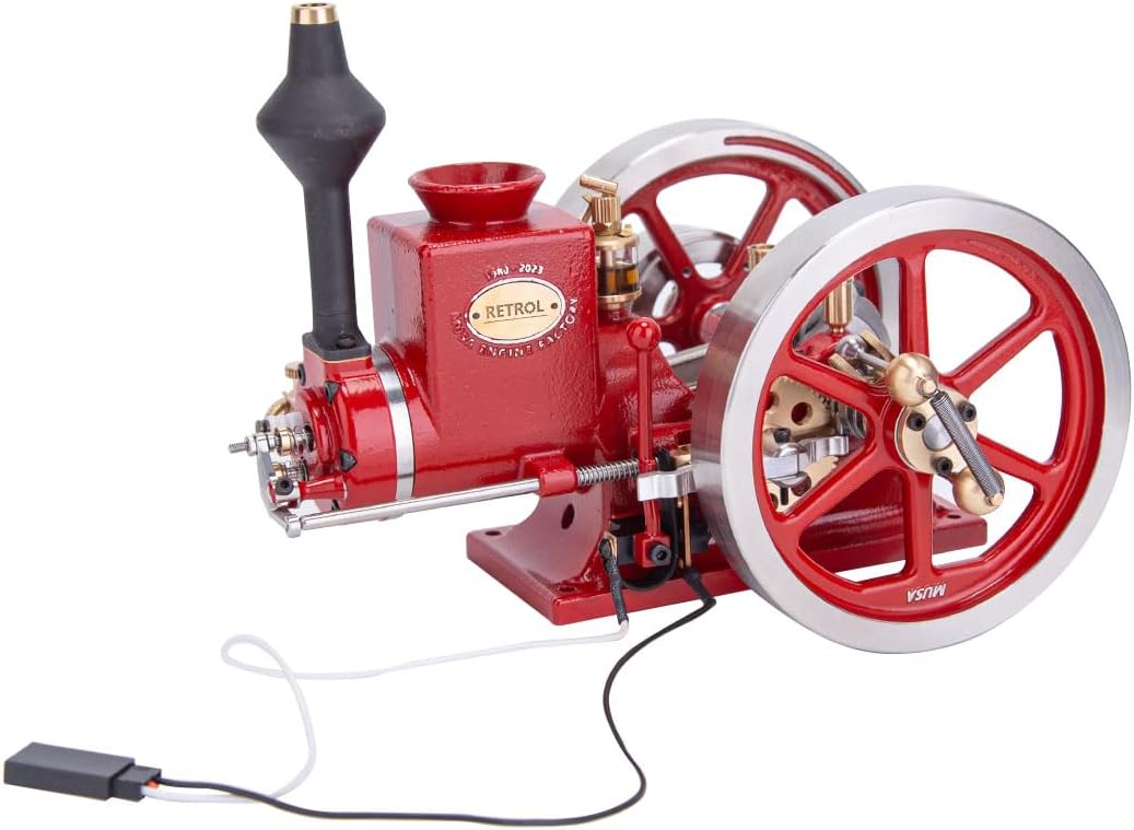 Retrol Engine HM-01 7cc Engine, 4-Stroke Horizontal Hit and Miss Internal Combustion Engine Model, Educational Creative Gift (Assembled Version)