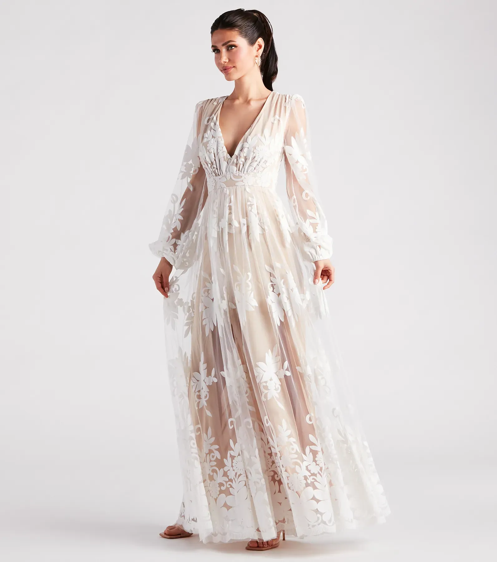 Evelyn Formal Plunge A-Line Dress - Ivory