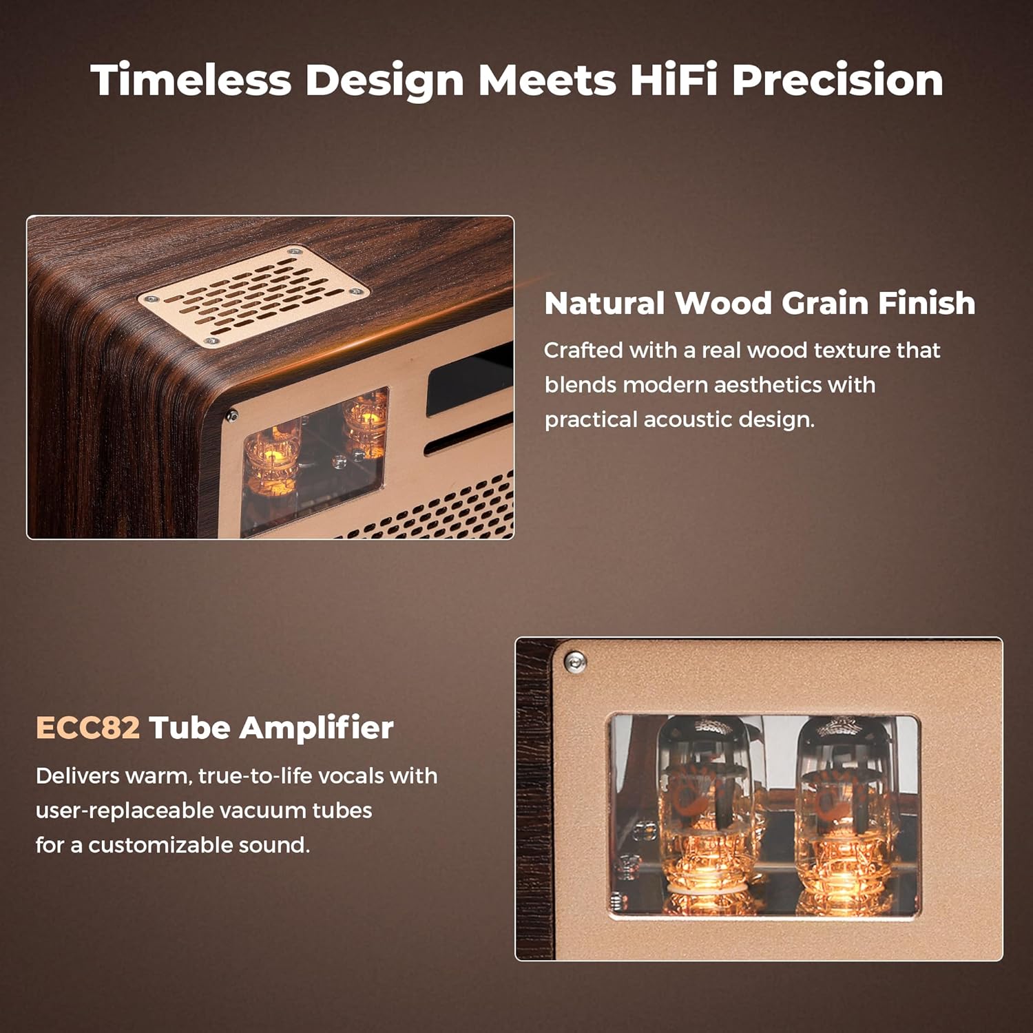 GLENCREAG VTS01 HiFi Vacuum Tube Speaker Amplifier with ECC82 Tubes CD/FM/BT/USB/RCA/Optical/Coaxial Inputs | Custom Sound Tuning & Remote Control